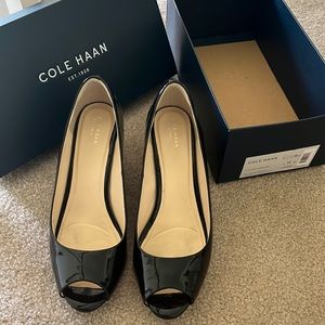 Cole Haan Black patent leather wedge heels
